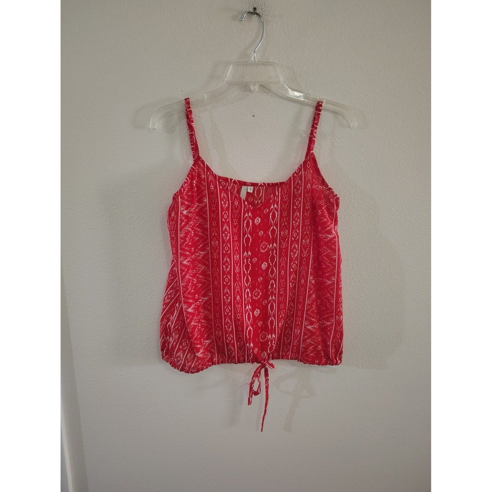 Elan‎ Red White Ikat Print Camisole Tank Top Boho Bubble Hem Tie Front Small